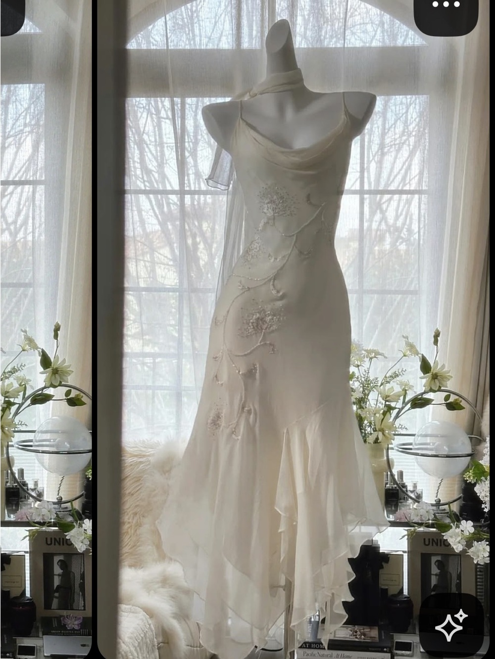 Ivory Beaded Chiffon Wedding Slip Dress